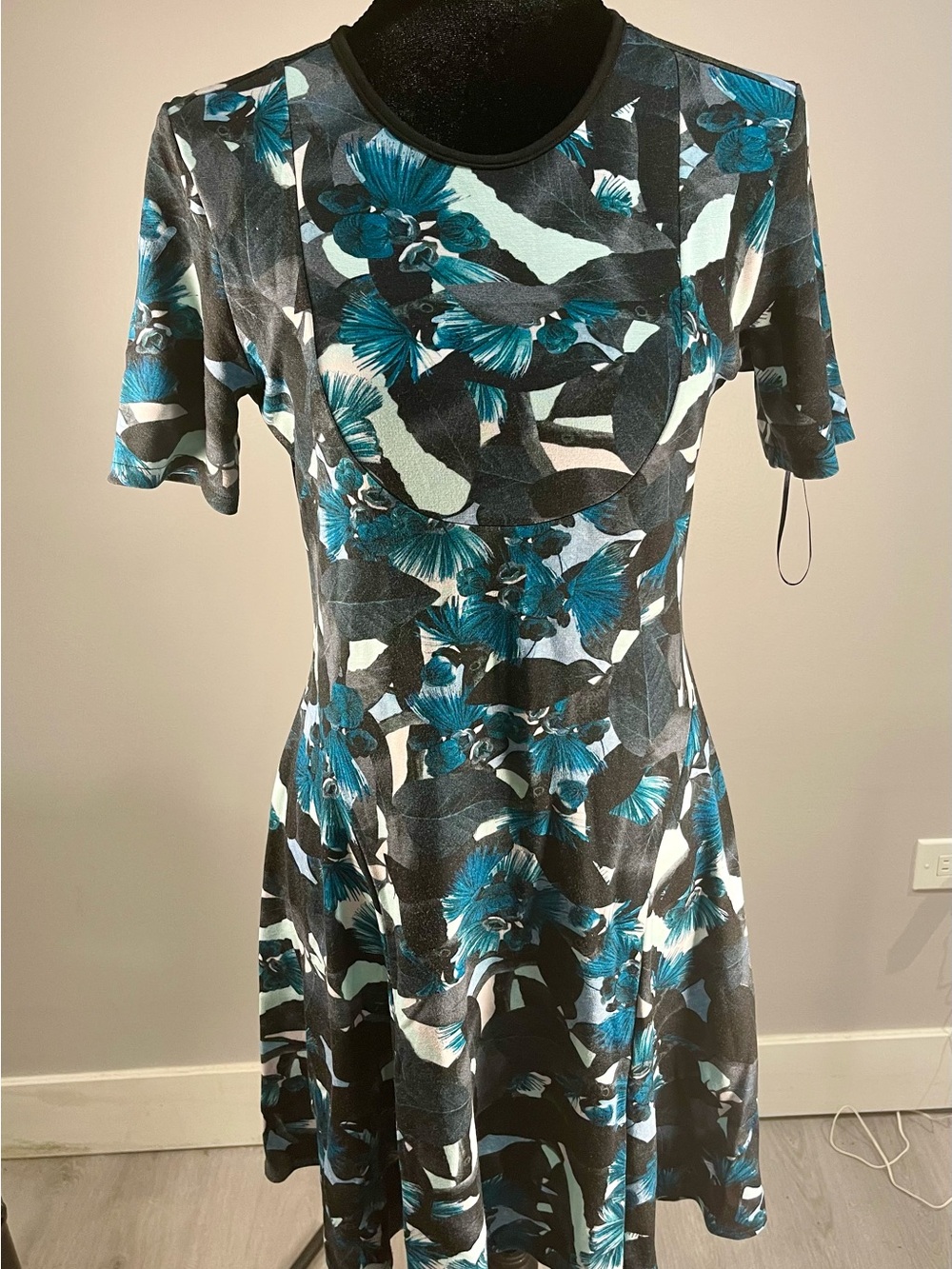 ERDEM Annie Floral Teal and Black Floral Midi Dress Sz. 8